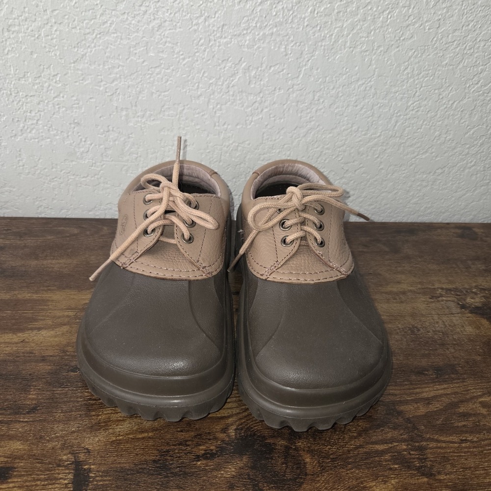 Crocs Georgie Lace Up Shoes Mens 6 Womens 8 Brown Tan Leather Duck Boots Utility